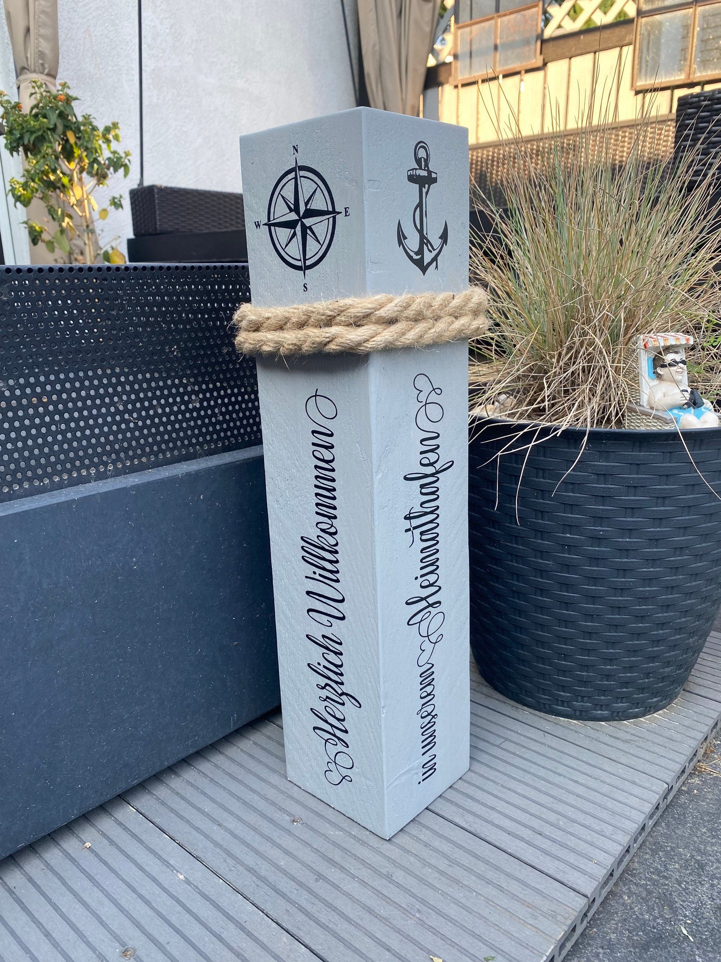 Personalisierter Poller mit Ihrem Namen oder Wunschtext, verschiedene Höhen, individuell Heimathafen Lieblingsinsel Koordinaten Hochzeit
