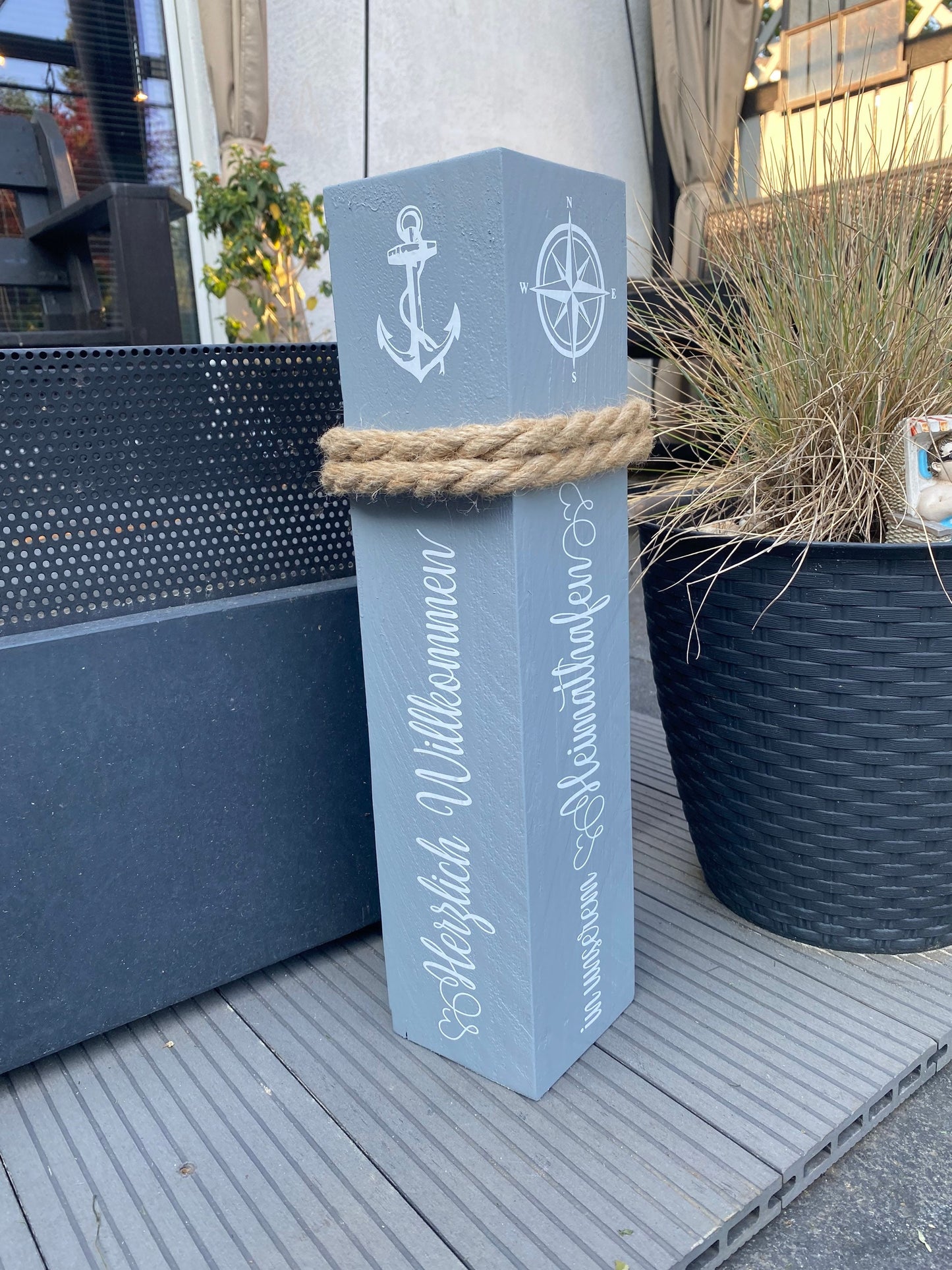 Personalisierter Poller mit Ihrem Namen oder Wunschtext, verschiedene Höhen, individuell Heimathafen Lieblingsinsel Koordinaten Hochzeit