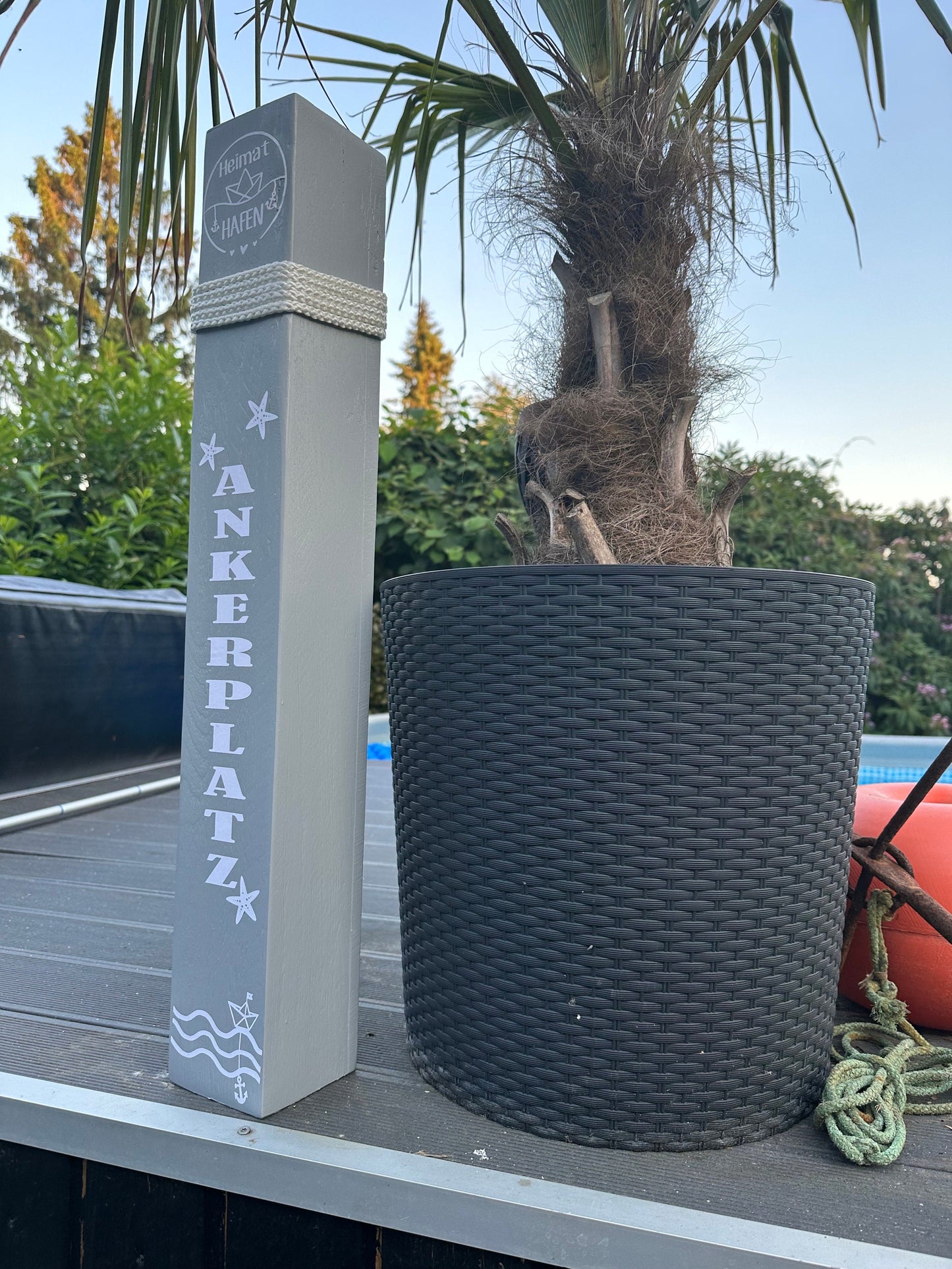 Manapal maritime Deko Poller Stele Dalben rustikal Gartendeko Küste Meer Anker Heimathafen Balken Dekobalken Säule