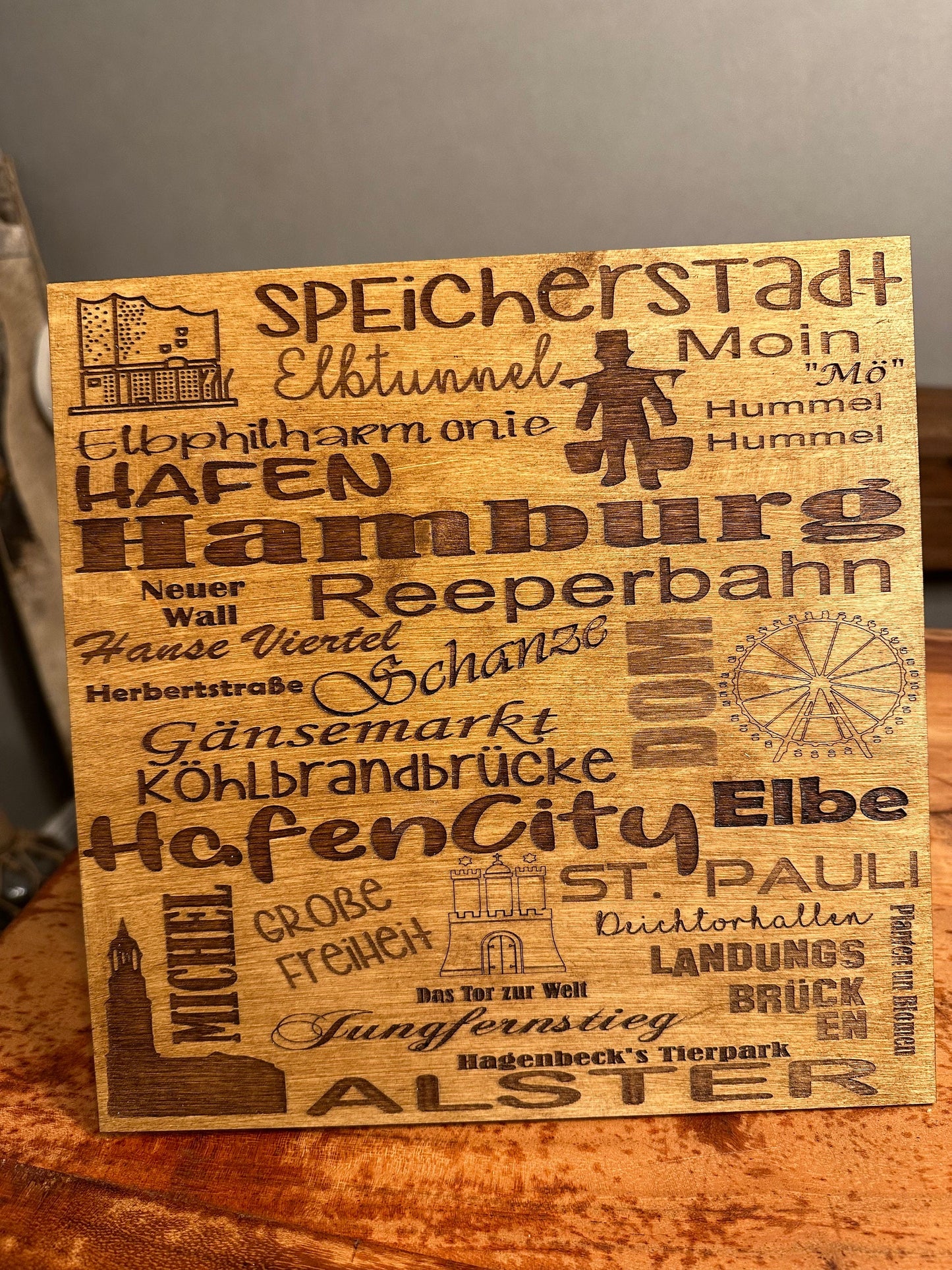 Hamburg Wandbild Tischdeko Lasercut Heimatliebe Holzschild Wandschild Schild Heimathafen Manapal maritime Deko