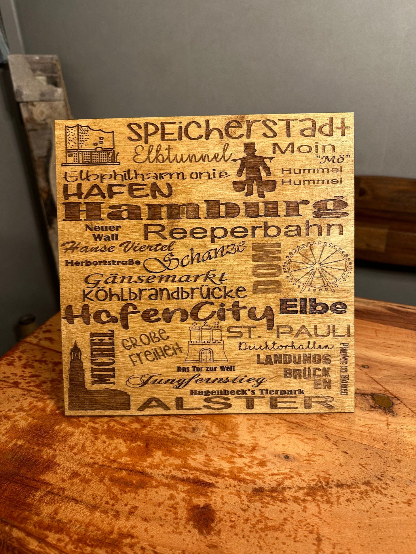 Hamburg Wandbild Tischdeko Lasercut Heimatliebe Holzschild Wandschild Schild Heimathafen Manapal maritime Deko