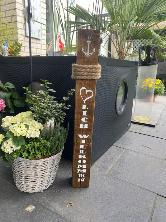 Herzlich Willkommen Ankerplatz Heimathafen Poller Dekoration Garten Manapal maritime Deko