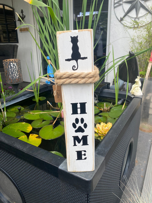 Home Katze Pfote Cat Kitten weiß shabby Dekosäule Poller Holz Anker Stele Dalben Gartendeko maritim Heimathafen