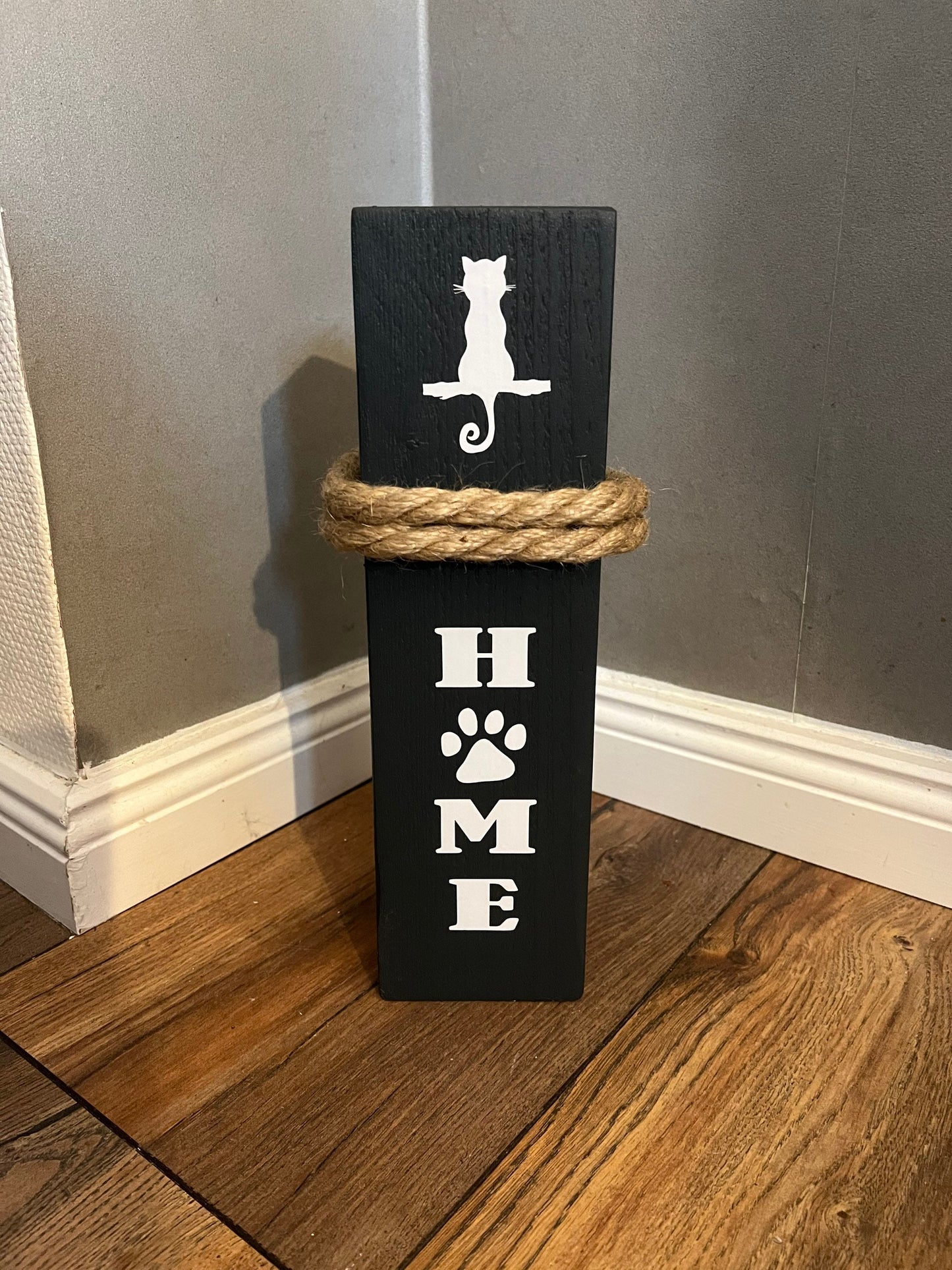 Dekosäule Home Katze Cat Kitten Pfote Tischdeko Tier Zuhause Poller Balken Stele Holzsäule klein