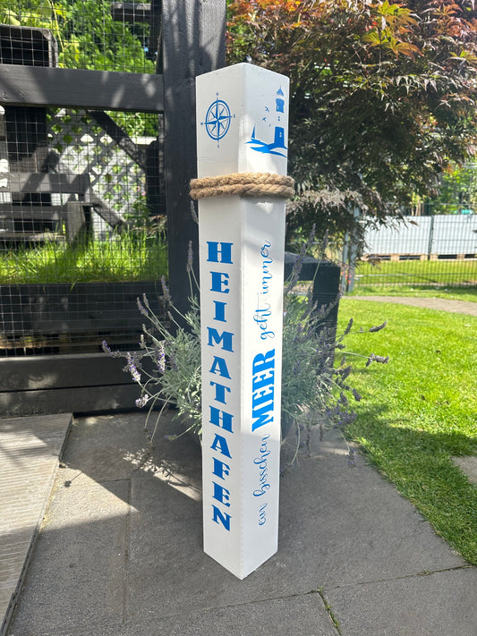 Heimathafen Meer geht immer Anker Poller Gartendeko Ankerplatz Haus Zuhause Dekosäule Poller Balken Stele Holzsäule Leuchtturm Strand