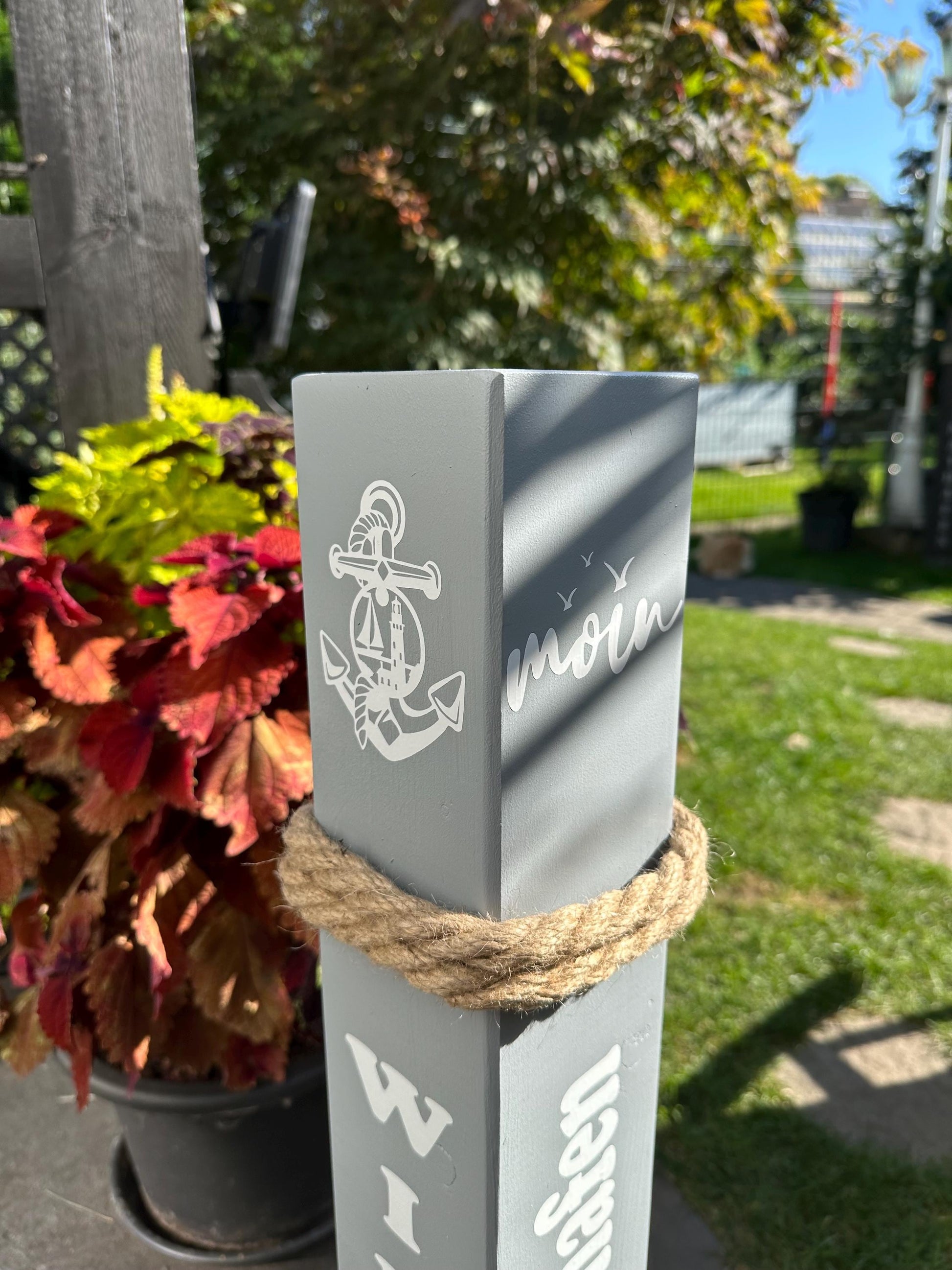 Willkommen in unserem Heimathafen Poller Anker grau Moin Gartendeko Dekoration Garten Manapal maritime Deko