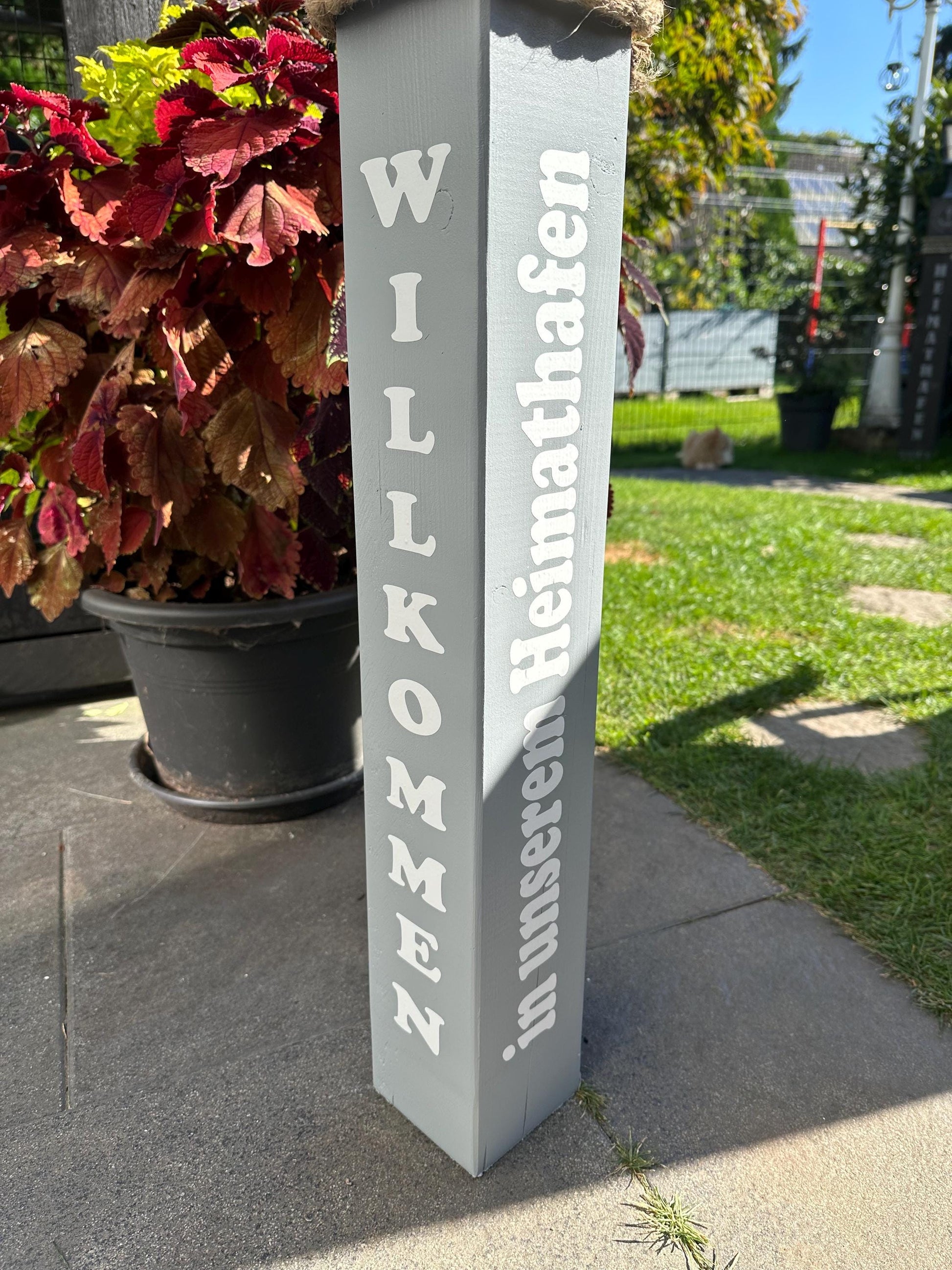 Willkommen in unserem Heimathafen Poller Anker grau Moin Gartendeko Dekoration Garten Manapal maritime Deko