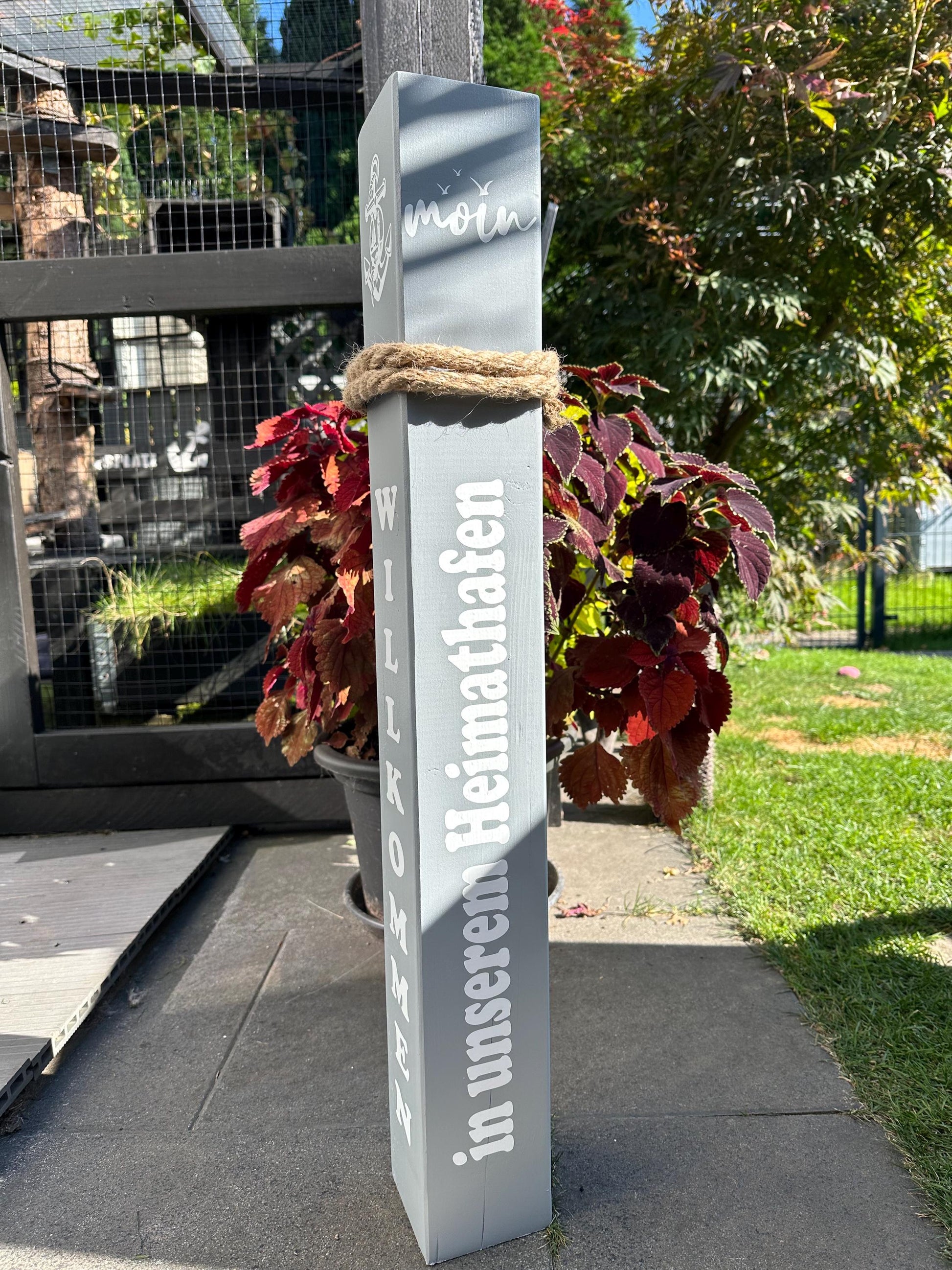 Willkommen in unserem Heimathafen Poller Anker grau Moin Gartendeko Dekoration Garten Manapal maritime Deko