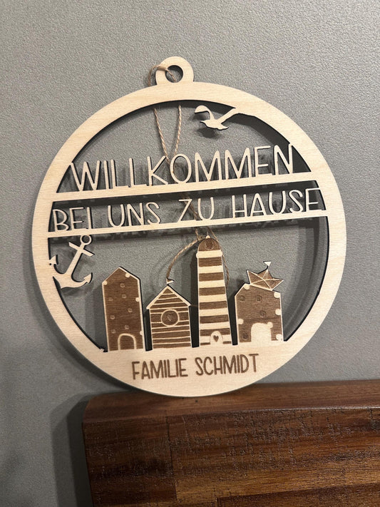 Personalisierter Türkranz, Türdeko, Wanddeko, Holz 20cm, maritime Deko, Personalisierbar, individuelles Geschenk, Zuhause, Willkommen